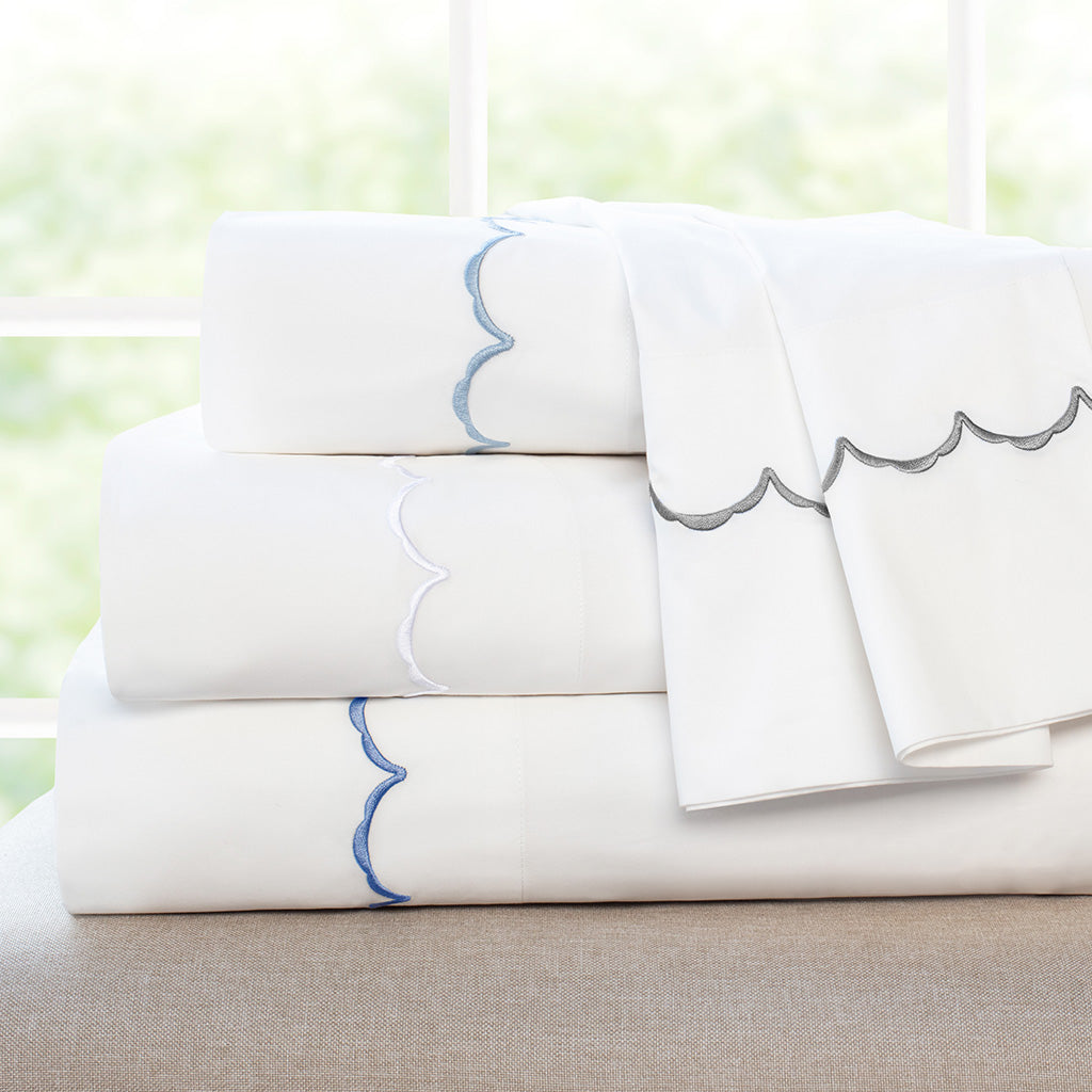 The Coastal Blue Wavelet Embroidered Sheet Set