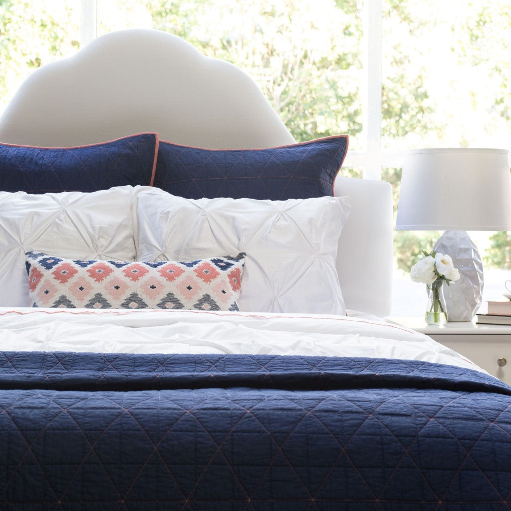 Diamond Box-Stitch Navy Blue Quilt Sham Pair