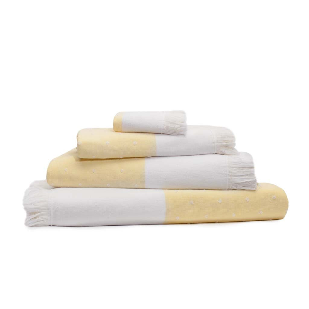 Yellow Dot Fouta Towel Essentials Bundle (2 Wash + 2 Hand + 2 Bath Towels)
