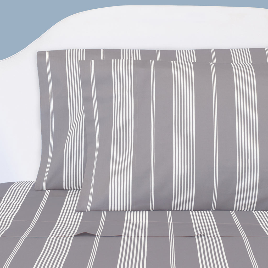 Grey Striped Seaport Sheet Set (Fitted, Flat, & Pillow Cases)