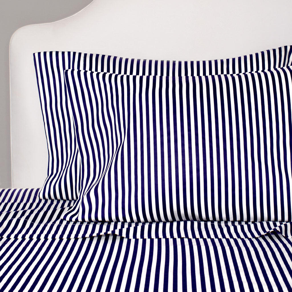 Navy Blue Striped Pillowcase Pair