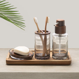 Acacia Wood and Glass Bath Accessories, Rectangle Tray