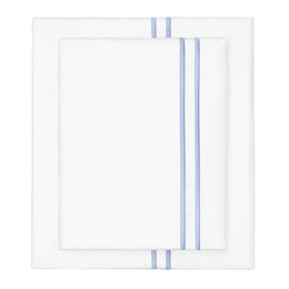 Cornflower Blue Lines Embroidered Pillowcase Pair