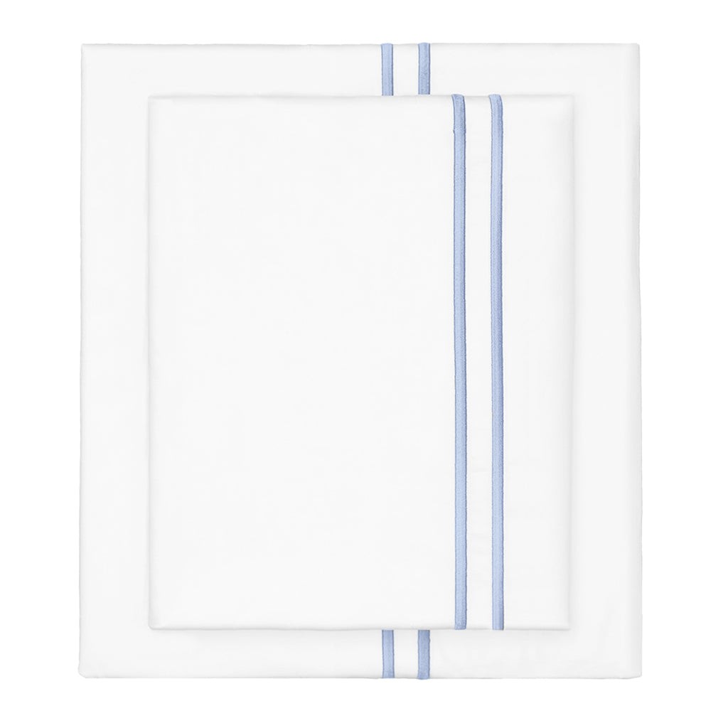 Cornflower Blue Lines Embroidered Pillowcase Pair
