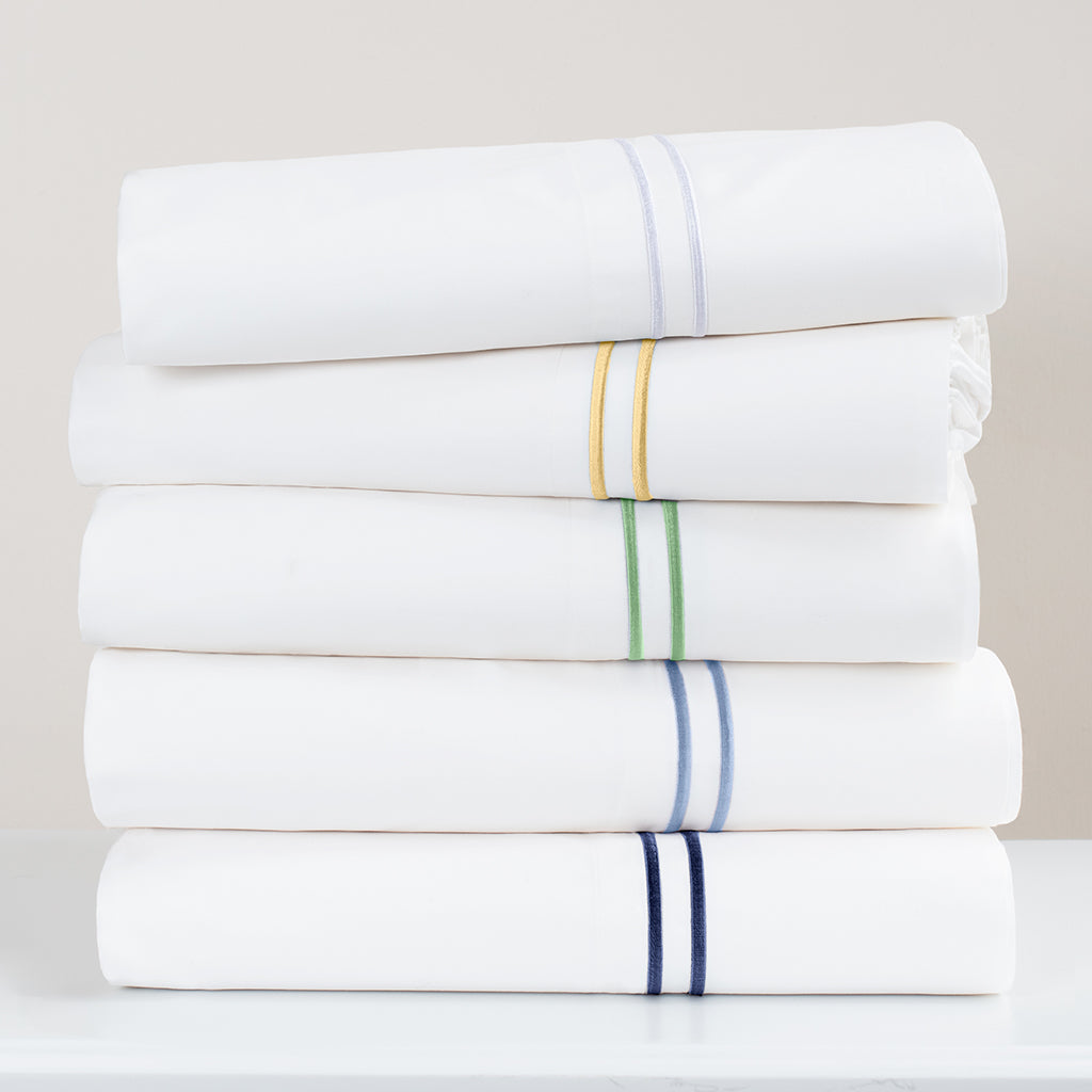 Navy Lines Embroidered Sheet Set (Fitted, Flat, & Pillow Cases)