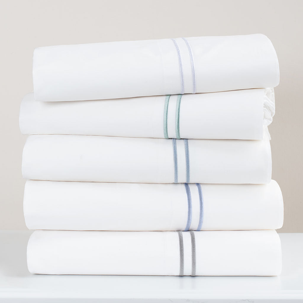Cornflower Blue Lines Embroidered Pillowcase Pair