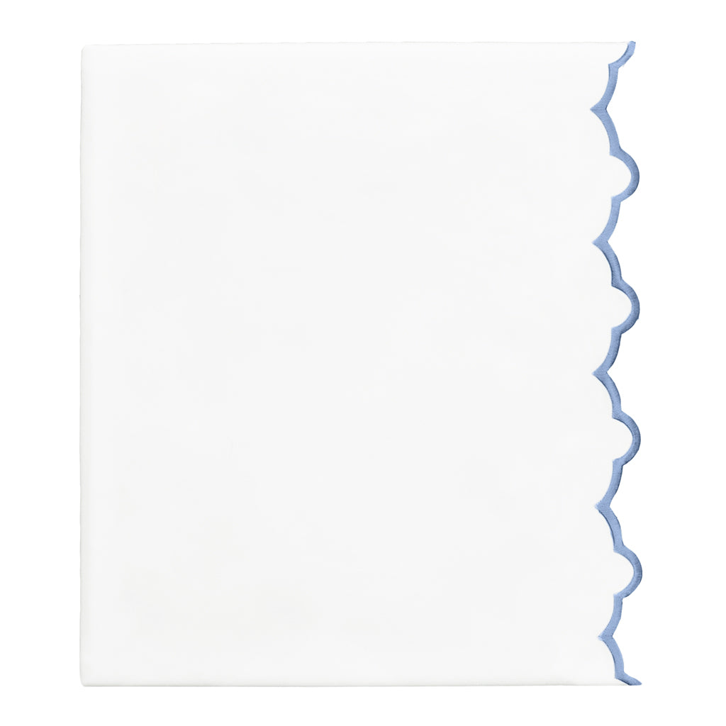 Coastal Blue Scalloped Embroidered Flat Sheet