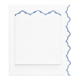 Coastal Blue Scalloped Embroidered Flat Sheet