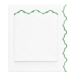 Palm Green Scalloped Embroidered Pillowcase Pair