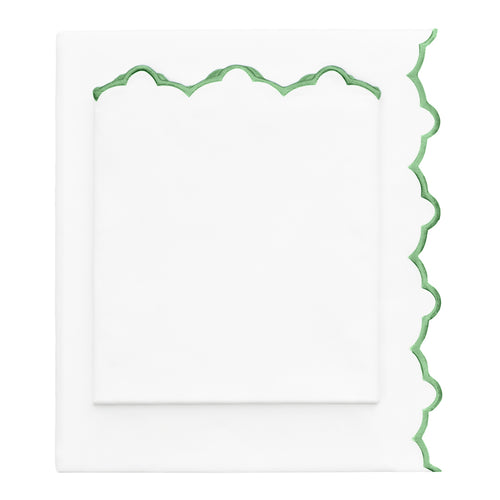 Palm Green Scalloped Embroidered Sheet Set (Fitted, Flat, & Pillow Cases)