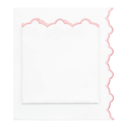 Pink Scalloped Embroidered Sheet Set (Fitted, Flat, & Pillow Cases)