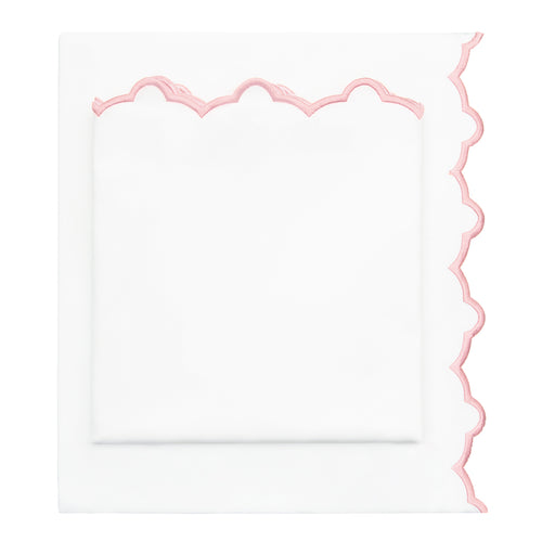 Pink Scalloped Embroidered Sheet Set (Fitted, Flat, & Pillow Cases)