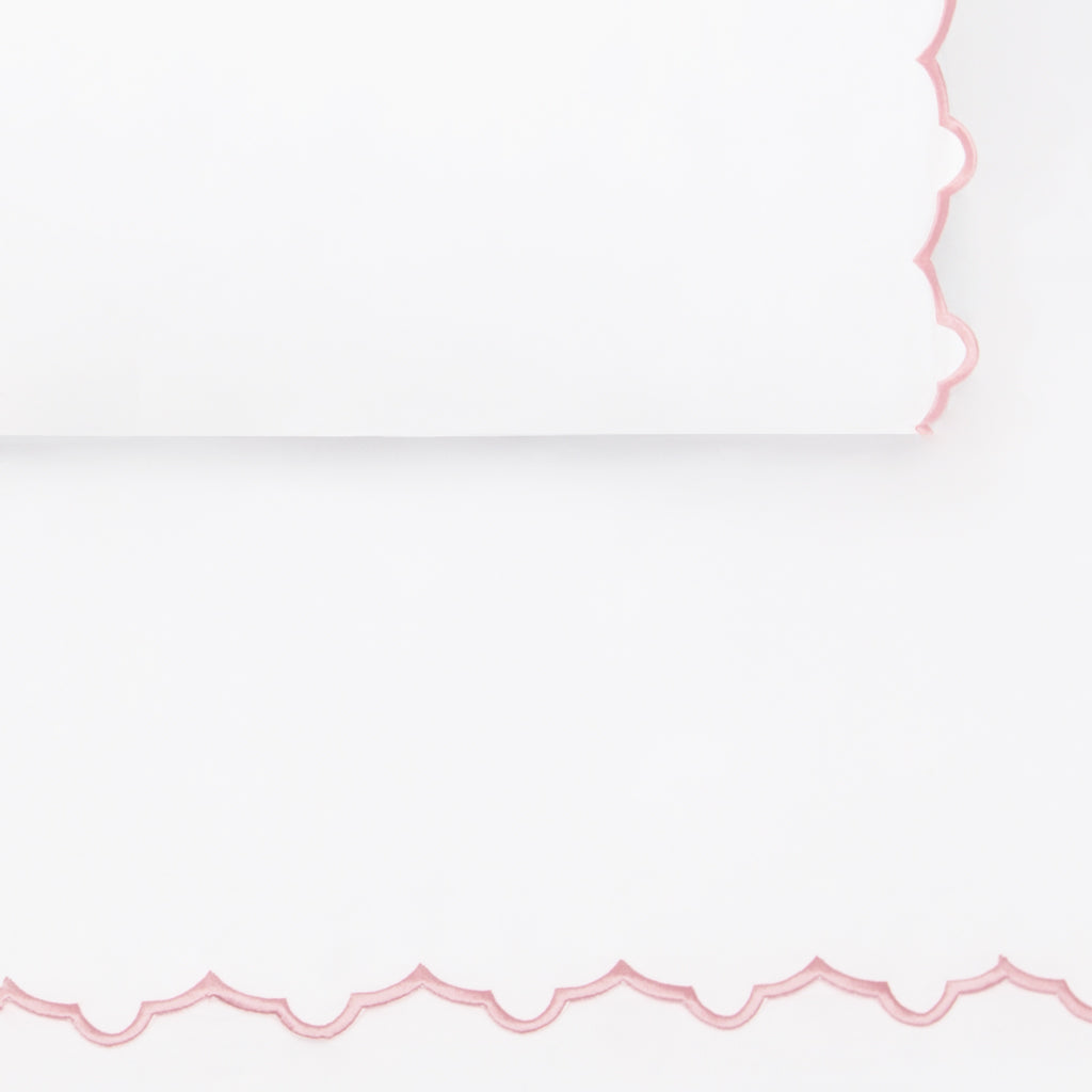 Pink Scalloped Embroidered Flat Sheet