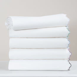 French Blue Scalloped Embroidered Pillowcase Pair
