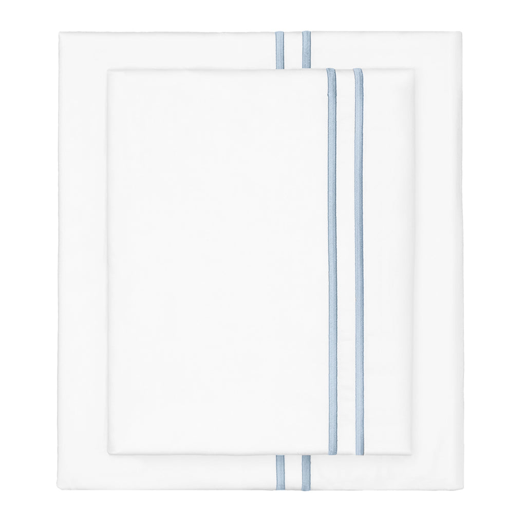 French Blue Lines Embroidered Sheet Set (Fitted, Flat, & Pillow Cases)