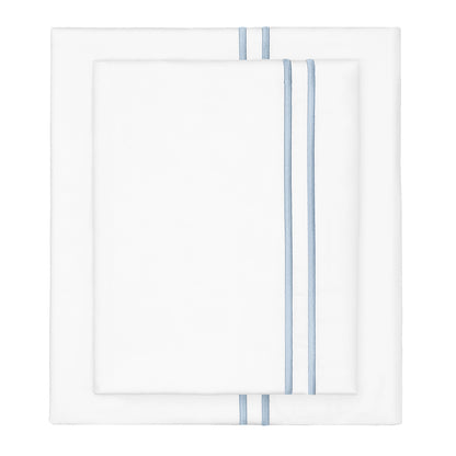French Blue Lines Embroidered Sheet Set (Fitted, Flat, & Pillow Cases)