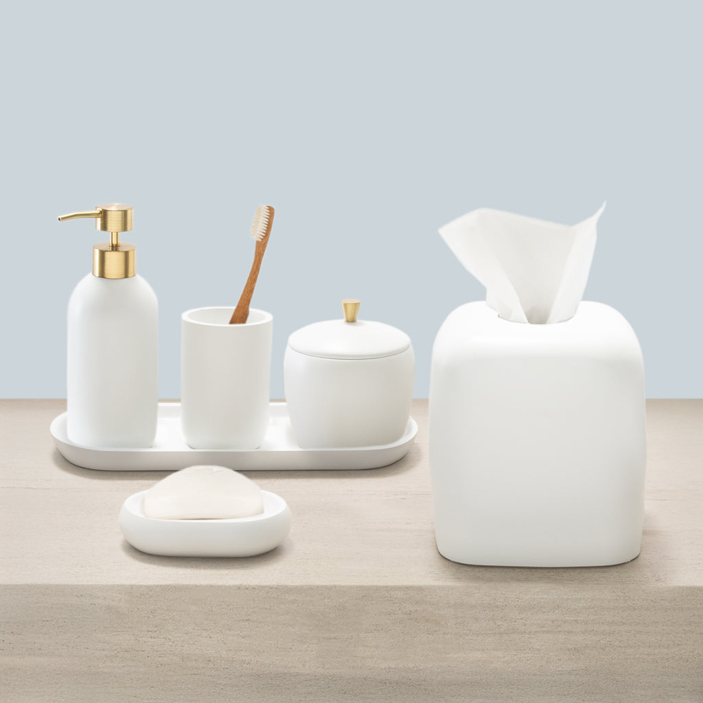 Gold Luna Resin Bath Accessories, Tissue Box Cover