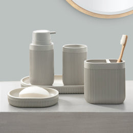 Modern Ribbed Taupe Bath Accessories, Tumbler