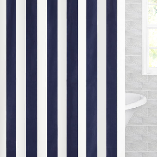 The Navy Blue Sailor Striped Shower Curtain