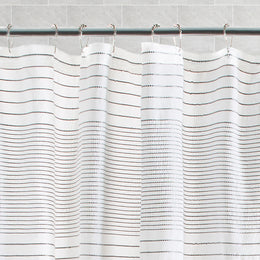 The White and Grey Banded Striped Shower Curtain
