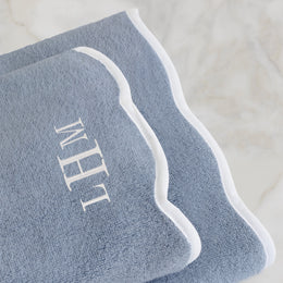 White Scalloped Plush Vista Blue Bath Towel