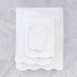 White Scalloped Plush White Bath Towel