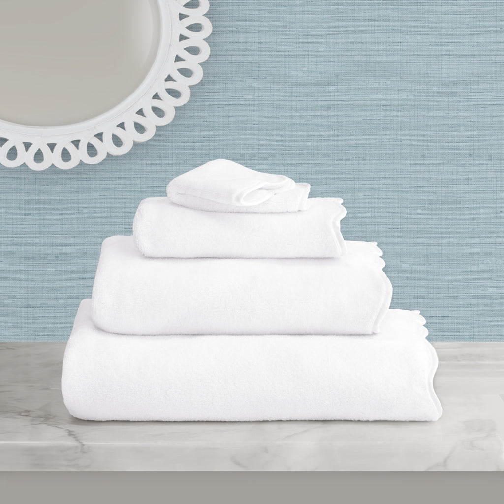 White Scalloped Plush White Bath Sheet