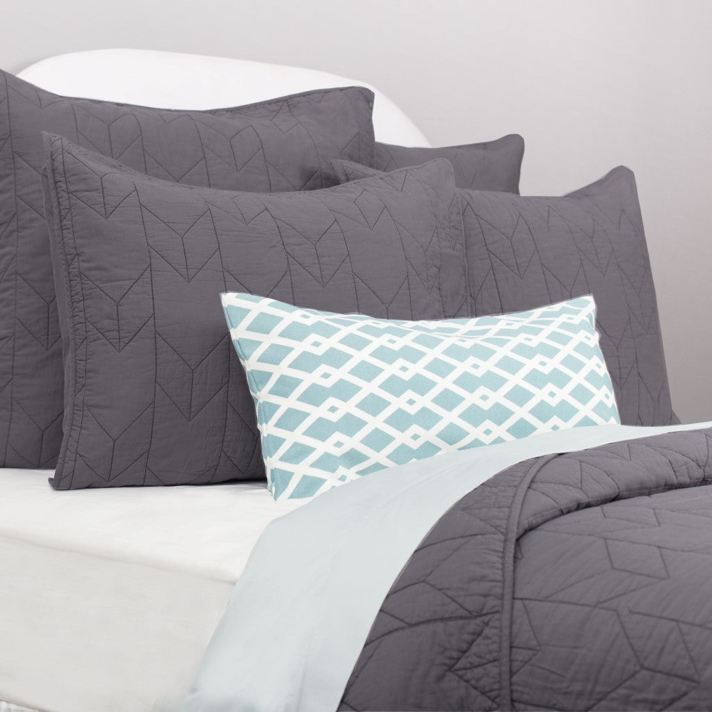Charcoal Grey Chevron Quilt Sham Pair
