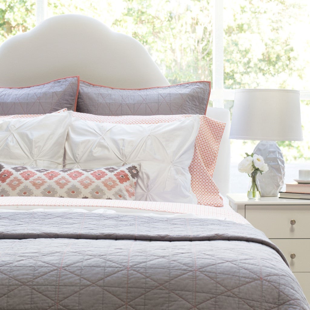 The Diamond Box-Stitch Light Grey Quilt & Sham