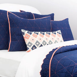 The Diamond Box-Stitch Navy Blue Quilt & Sham
