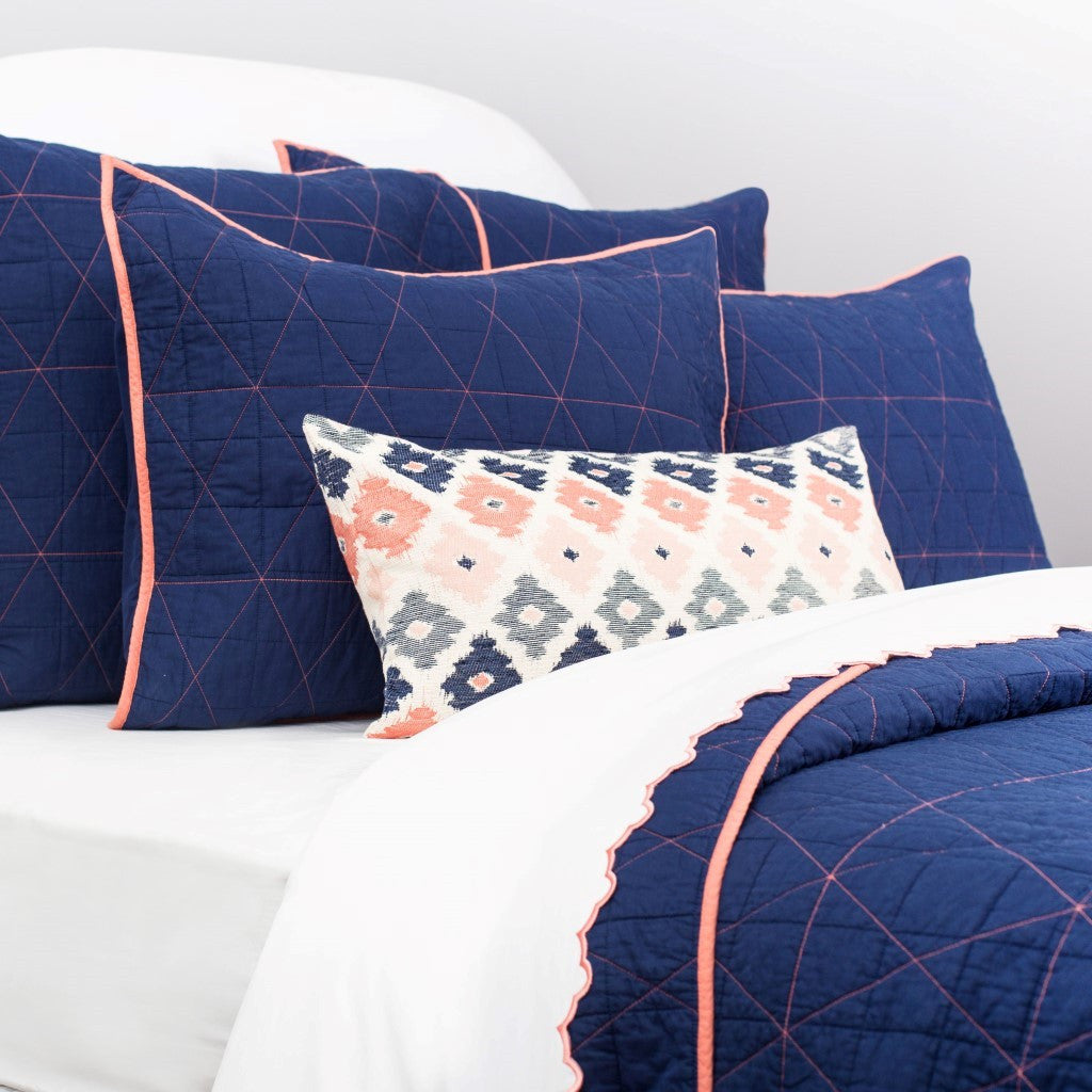The Diamond Box-Stitch Navy Blue Quilt & Sham