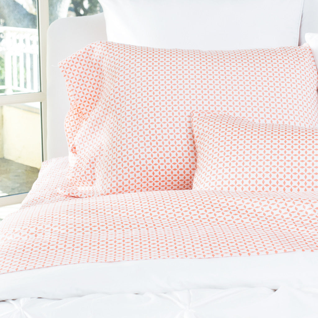 Coral Morning Glory Sheet Set (Fitted, Flat, & Pillow Cases)