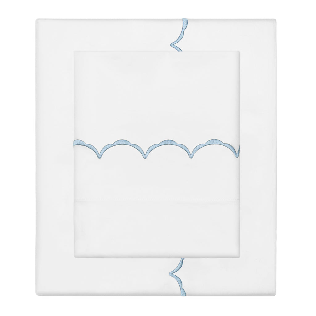 The French Blue Wavelet Embroidered Sheet Set