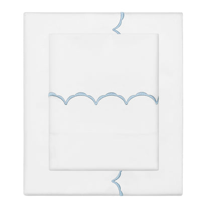The French Blue Wavelet Embroidered Sheet Set