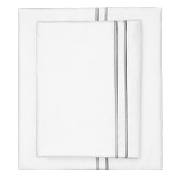 Grey Lines Embroidered Pillowcase Pair