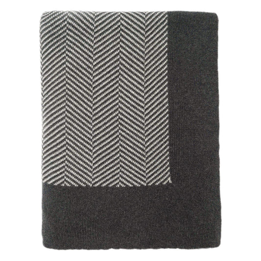 Dark Grey Herringbone Bordered Throw