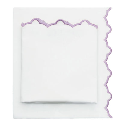 Lilac Purple Scalloped Embroidered Sheet Set (Fitted, Flat, & Pillow Cases)