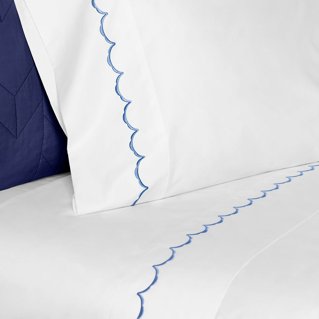 Coastal Blue Wavelet Embroidered Flat Sheet