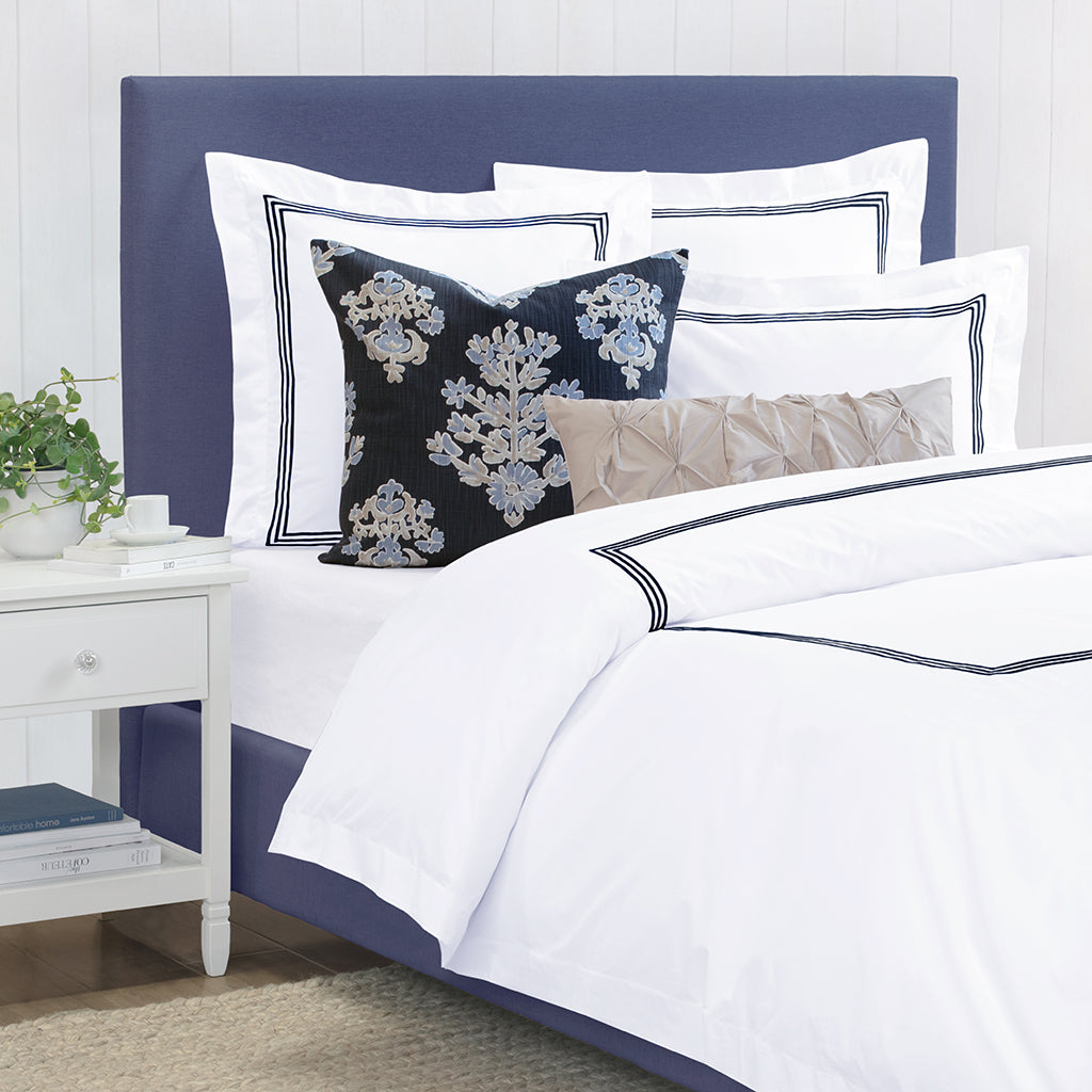 Octavia Navy Embroidered Percale Euro Sham