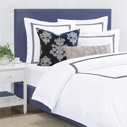 Octavia Navy Embroidered Percale Euro Sham