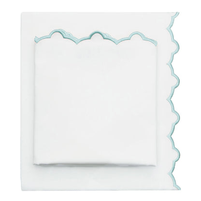 The Porcelain Green Scalloped Embroidered Sheet Set