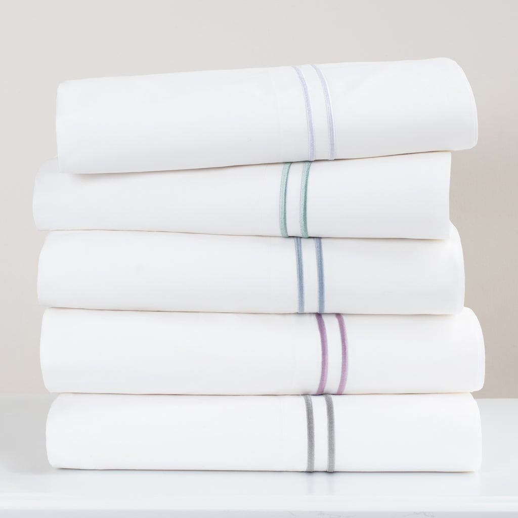 Porcelain Green Lines Embroidered Flat Sheet