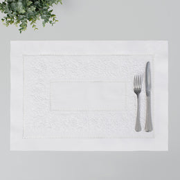 The Embroidered Botanical Hemstitch Linen Placemat (Set of 4)