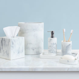 Classic Grey Marble Bath Accessories, Tissue Box Cover