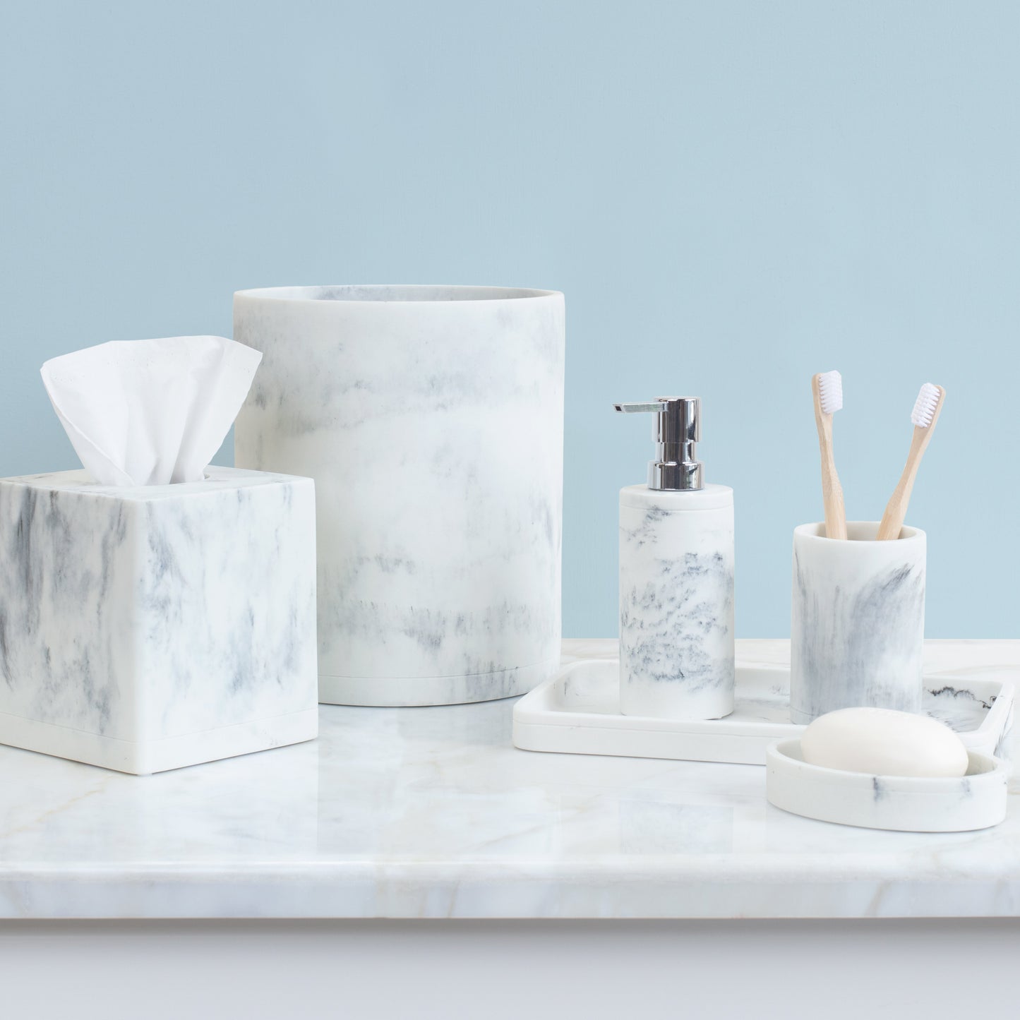 Classic Grey Marble Bath Accessories, Tissue Box Cover