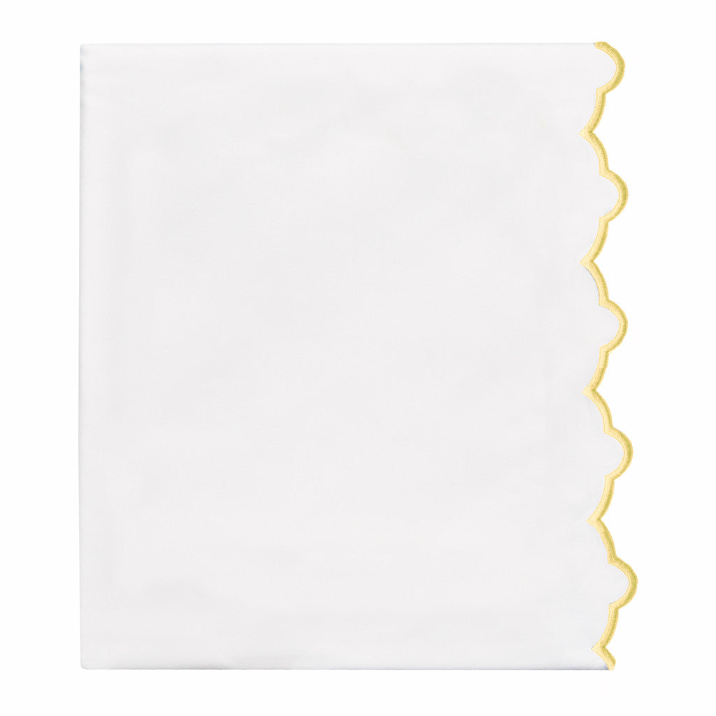 Yellow Scalloped Embroidered Flat Sheet