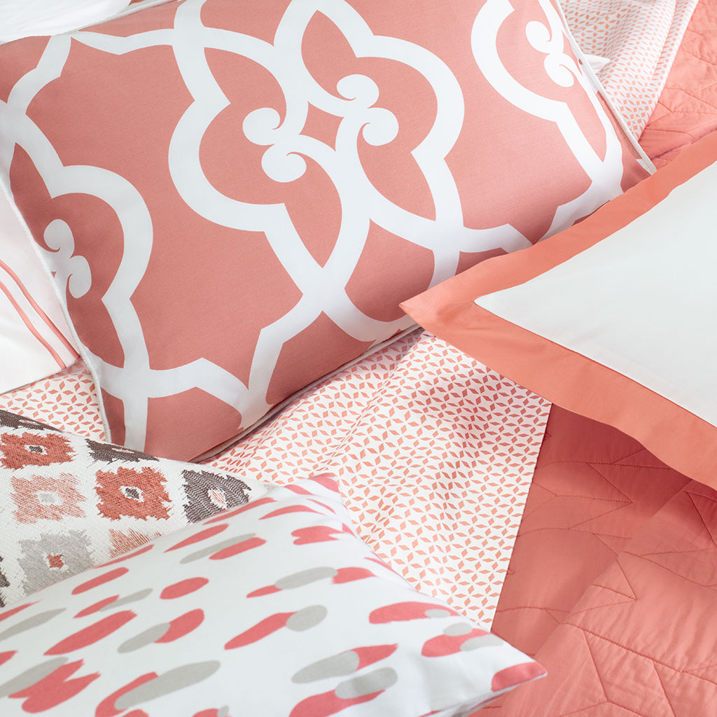 The Coral and Grey Brushstrokes Throw Pillow