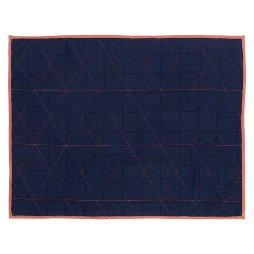 Diamond Box-Stitch Navy Blue Quilt Sham Pair