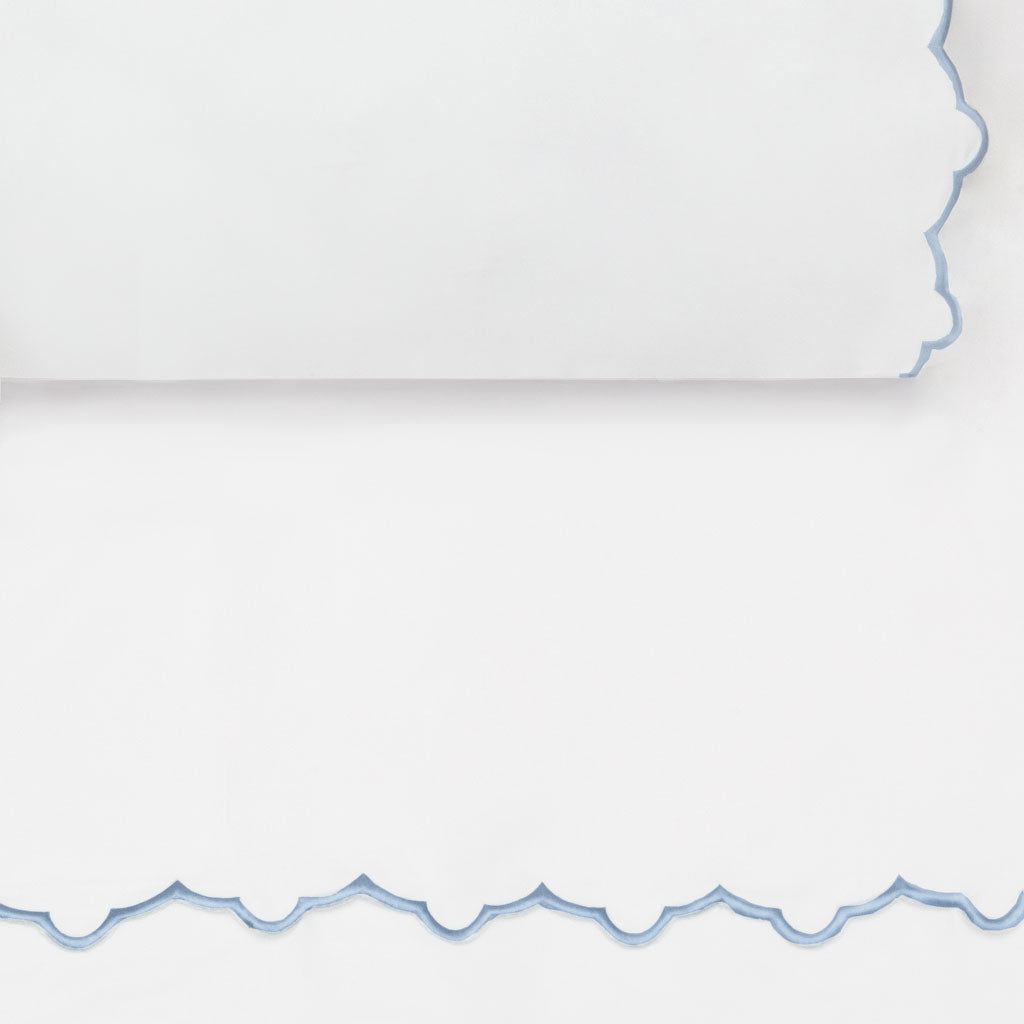 The French Blue Scalloped Embroidered Sheet Set