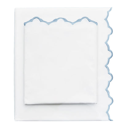 The French Blue Scalloped Embroidered Sheet Set